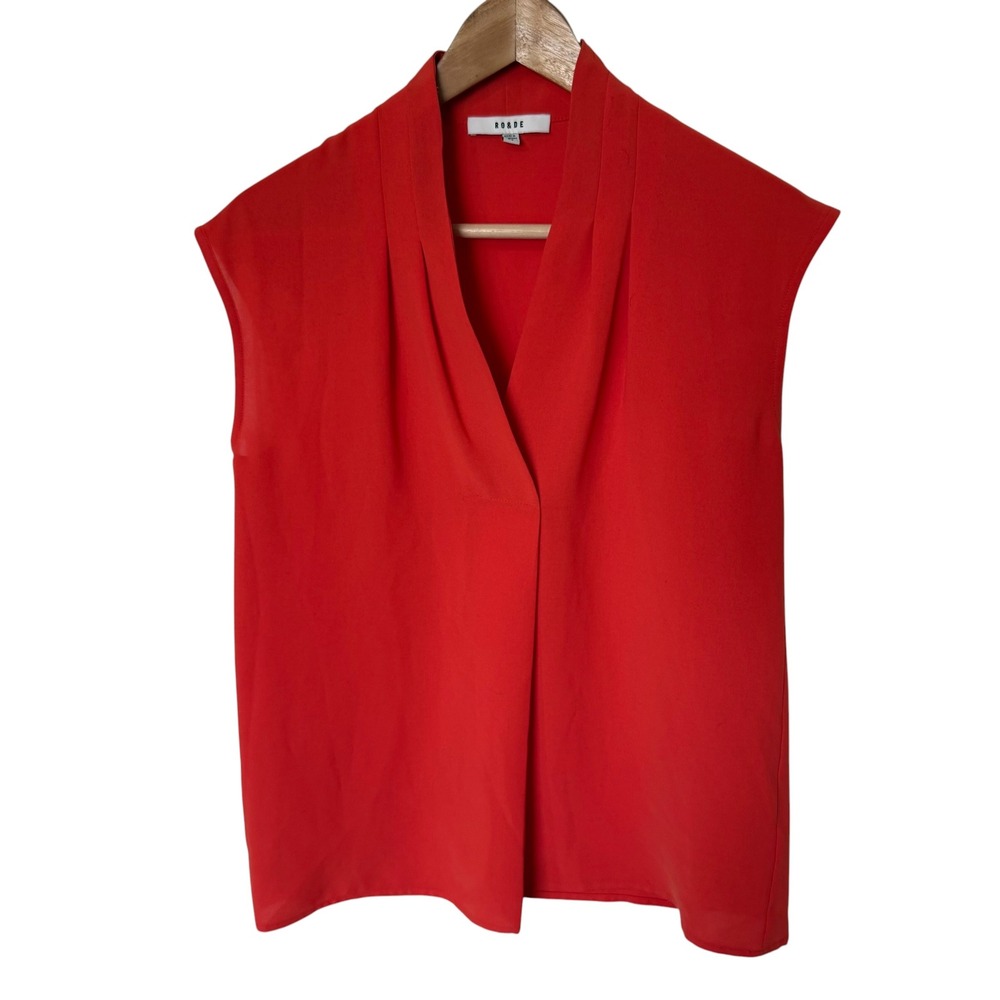 RO&DE‎ Blouse Women XS Red Excellent Surplice V-Neck Sleeveless Pleated Top